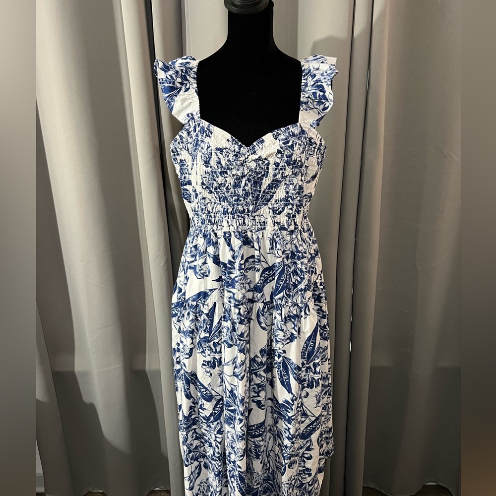 Abercrombie Blue and White Midi Dress
